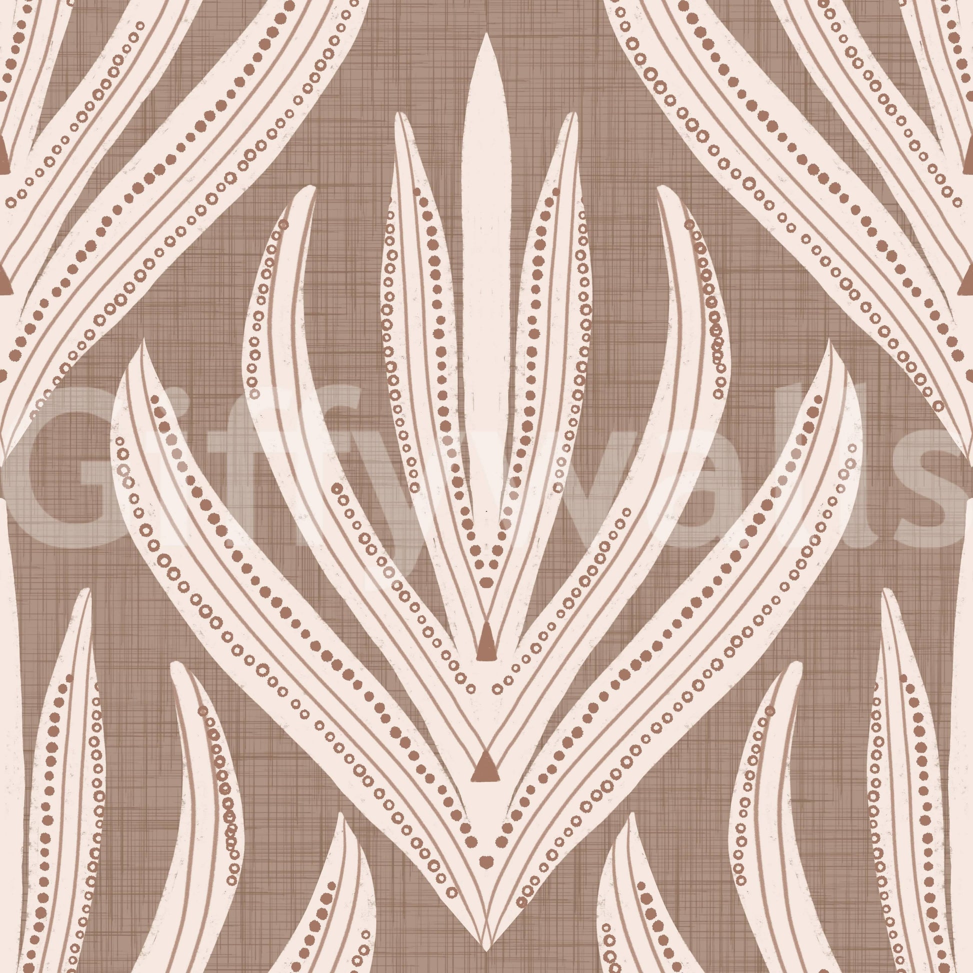 Organic wallpaper with stylized botanical designs arranged in a harmonious boho pattern.