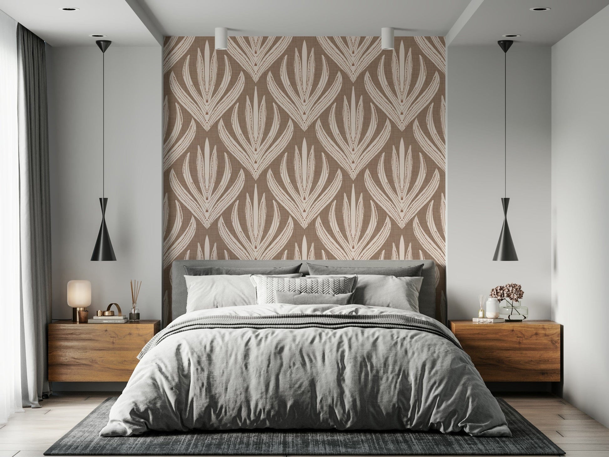 Boho Botanical Echoes wallpaper mural showcasing flowing leaf patterns with a hand-drawn feel.