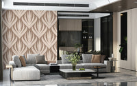Earthy wallpaper mural with organic bohemian motifs in soft cream and subtle rust accents.