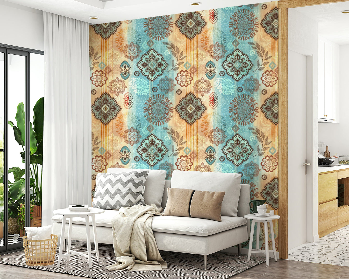 Earthy Boho Chic Wallpaper — geometric and organic motifs in natural, warm shades.