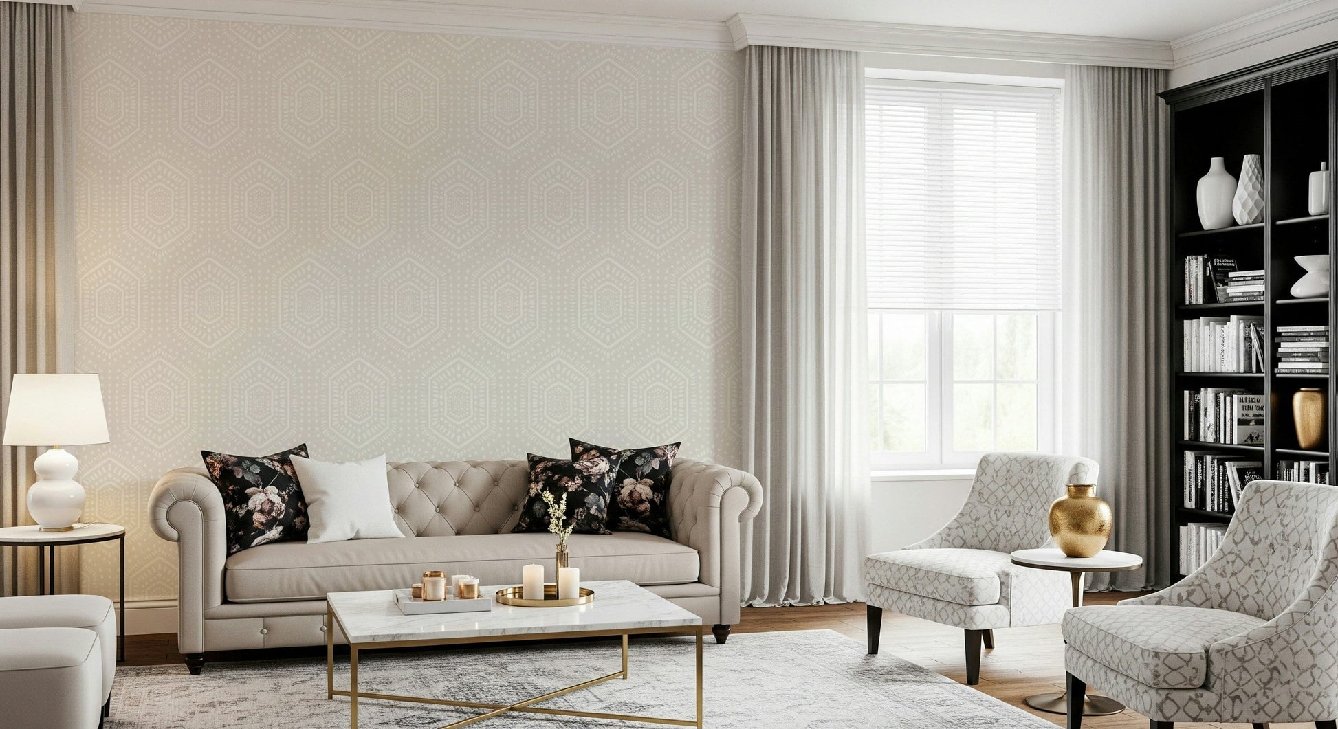 Soft beige boho wallpaper with repeating pattern design