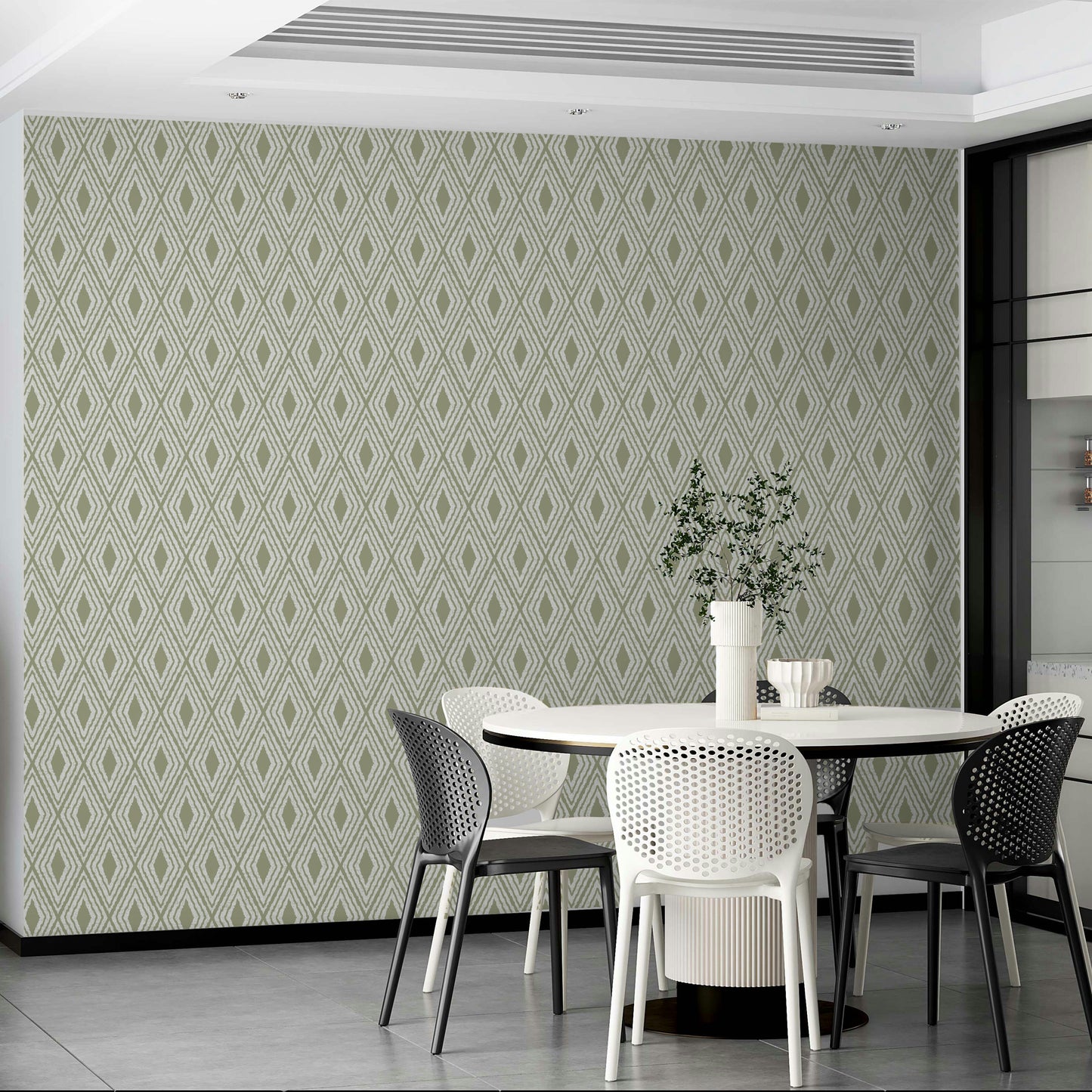 Harlequin diamond wallpaper in soft tones

