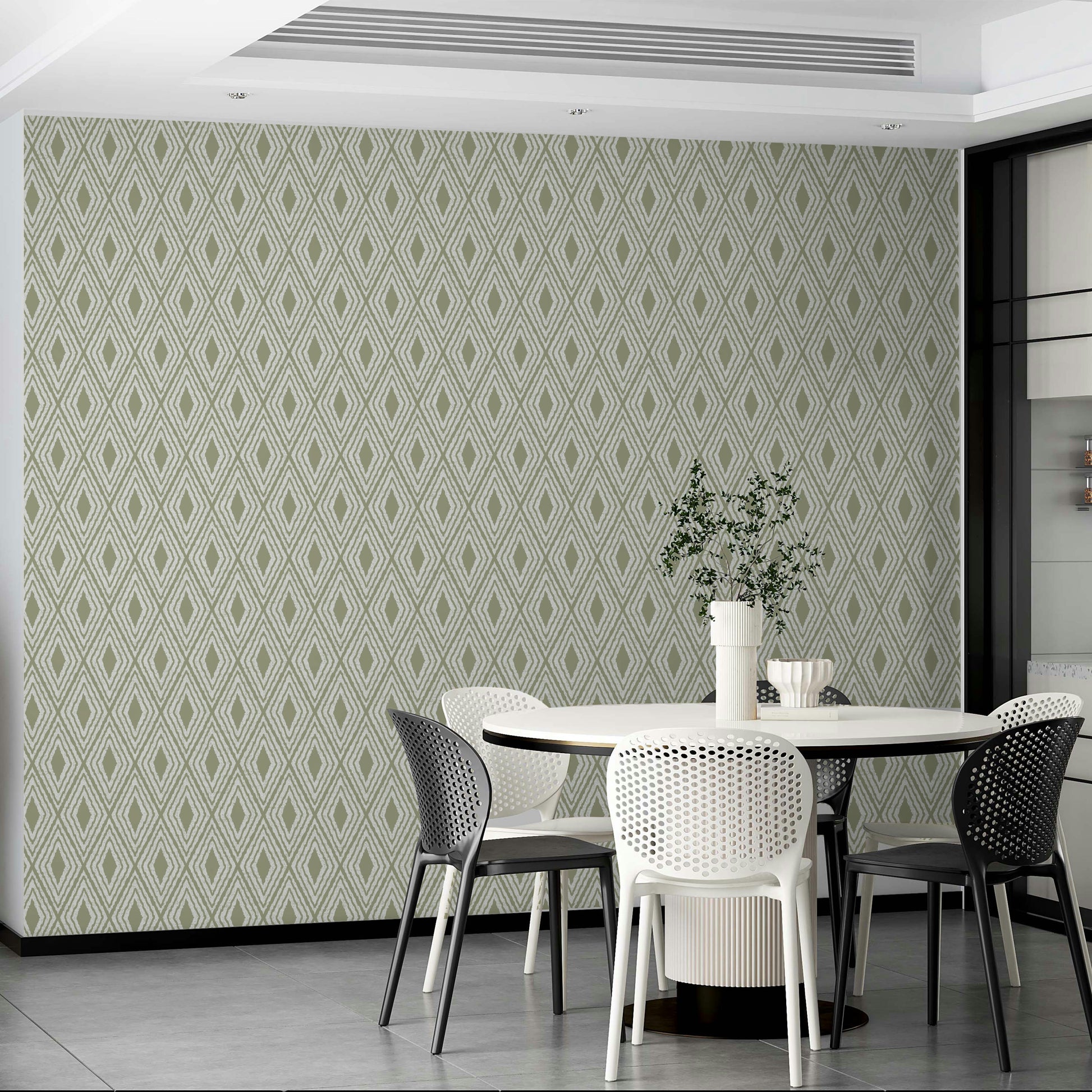 Harlequin diamond wallpaper in soft tones

