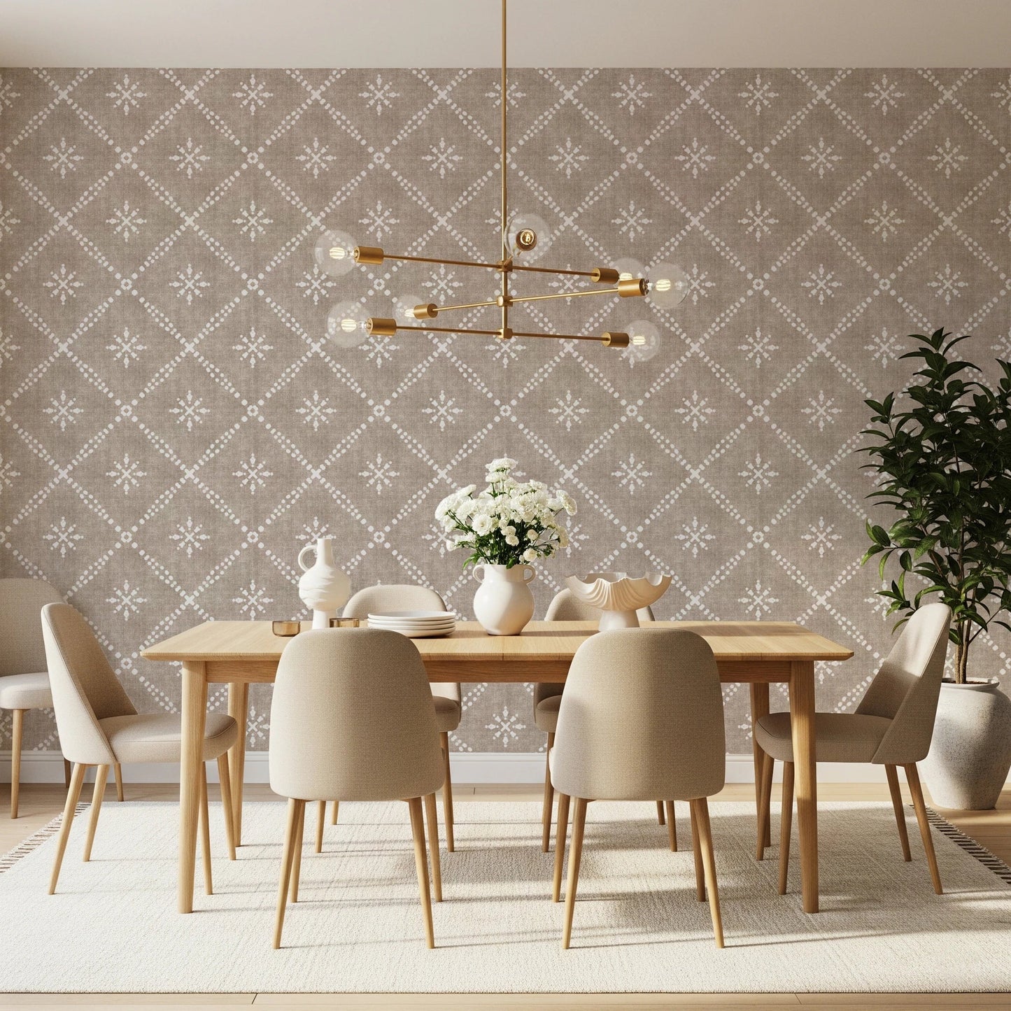 Boho Dotted Lattice Grunge Earthy Beige Wallpaper⁠