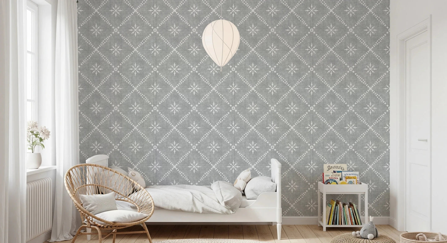 Boho Dotted Lattice Grunge Grey Clouds Wallpaper⁠
