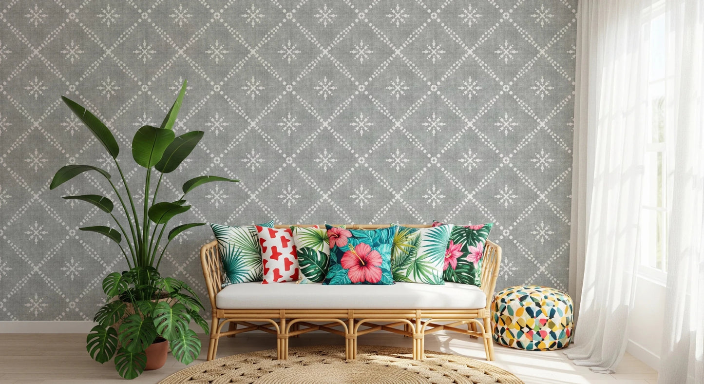 Boho Dotted Lattice Grunge Grey Clouds Wallpaper⁠