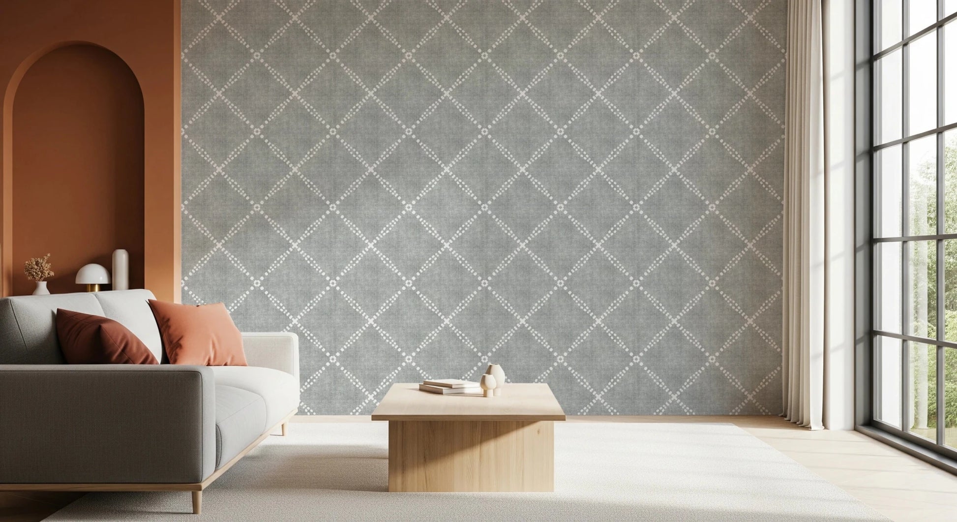 Boho Dotted Trellis Grunge Grey Clouds Wallpaper⁠