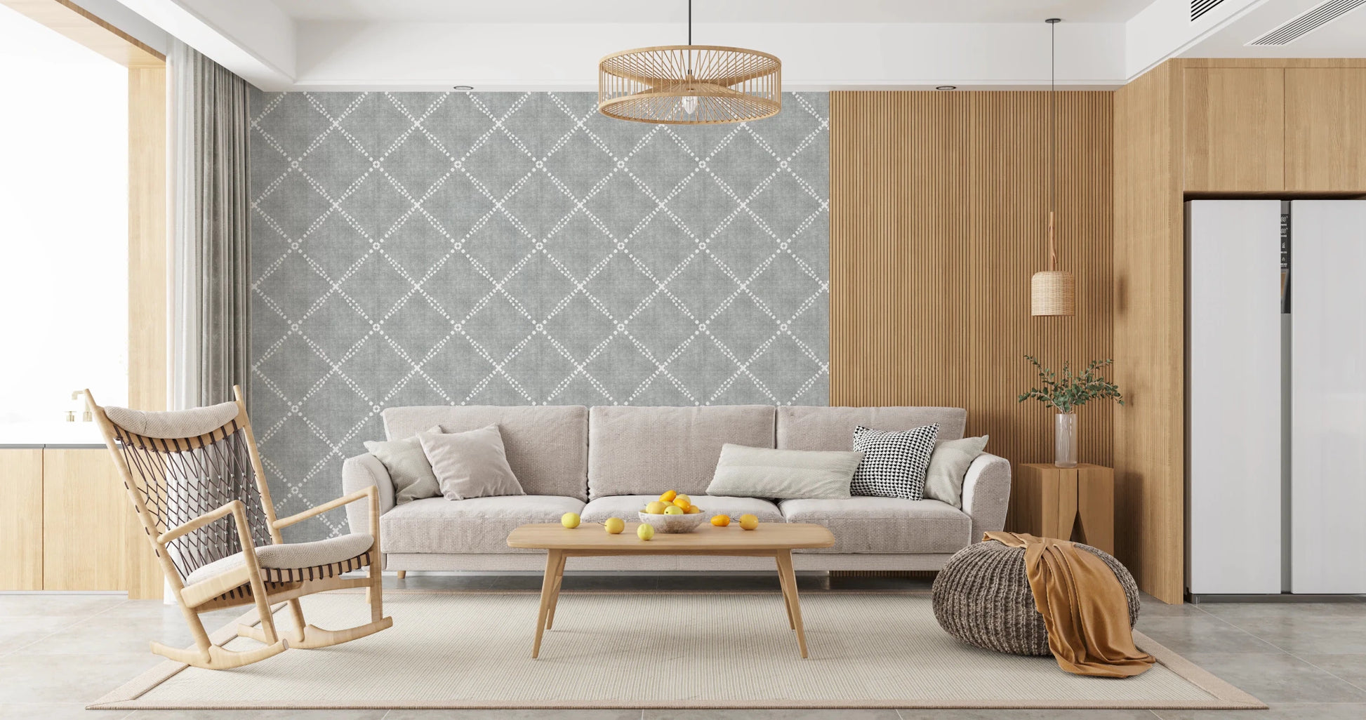 Boho Dotted Trellis Grunge Grey Clouds Wallpaper⁠