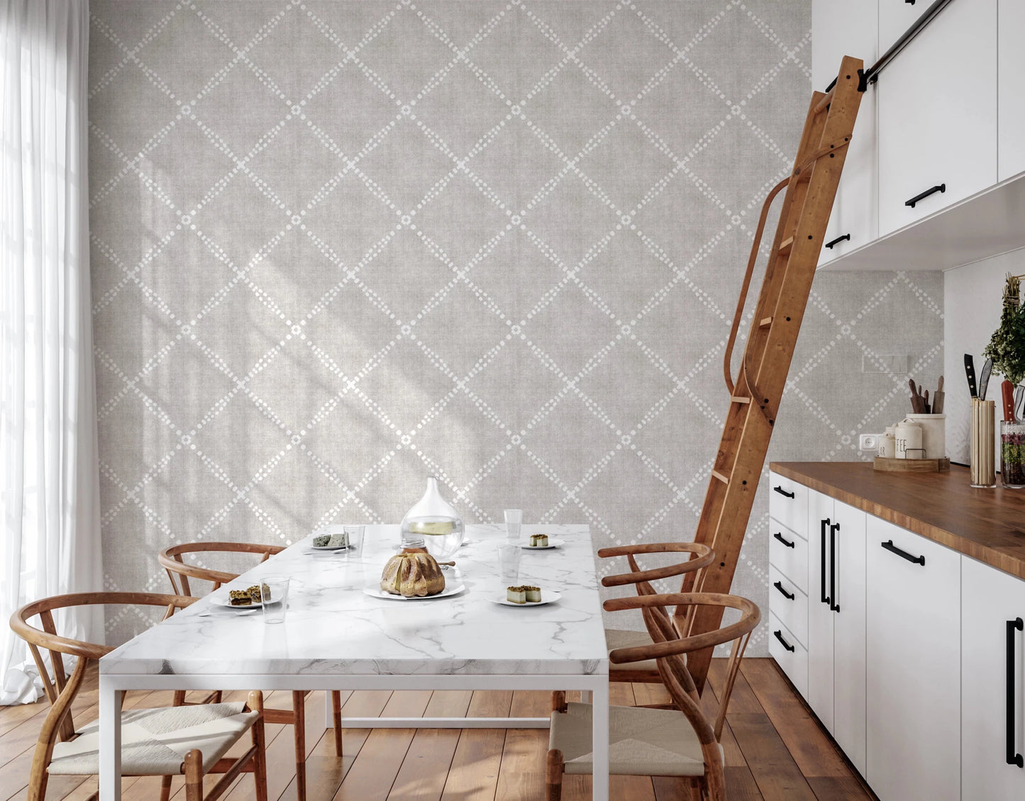 Boho Dotted Trellis Grunge Neutral Wallpaper⁠