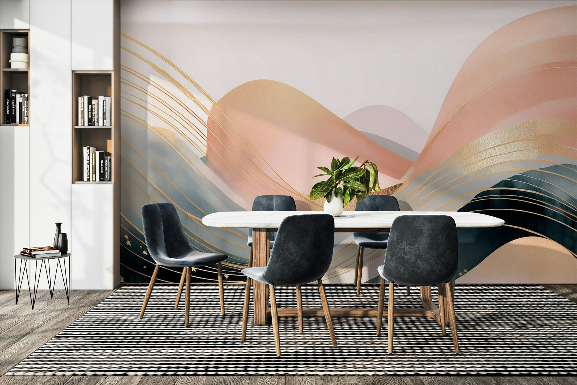 Earthy wave design mural with calming flow

