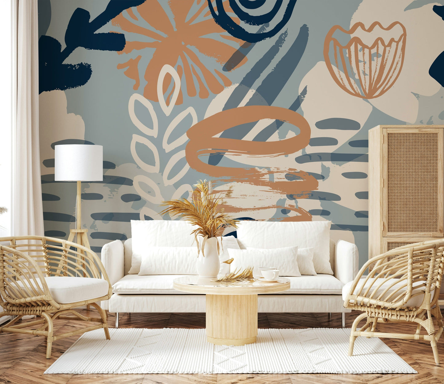 A graceful subtle pattern wall mural in warm, earthy tones.

