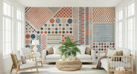 A peaceful modern abstract mural on decorative wallpaper.