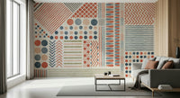 A graceful subtle pattern wall mural in cool, neutral and terracotta tones.