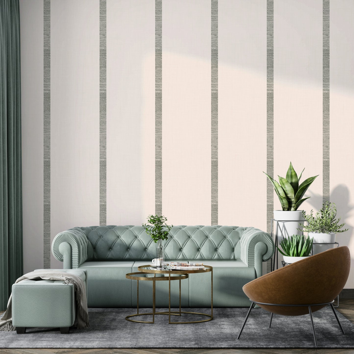 Neutral beige and grey wallpaper with golden boho stripes

