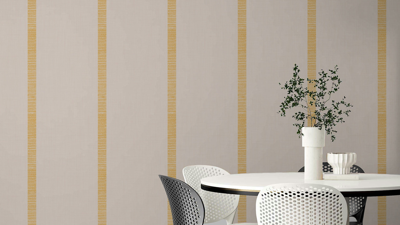 Boho golden harmony stripes wallpaper in beige ocher

