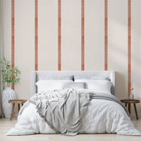 Golden striped wallpaper in boho style with beige and terracotta colors

