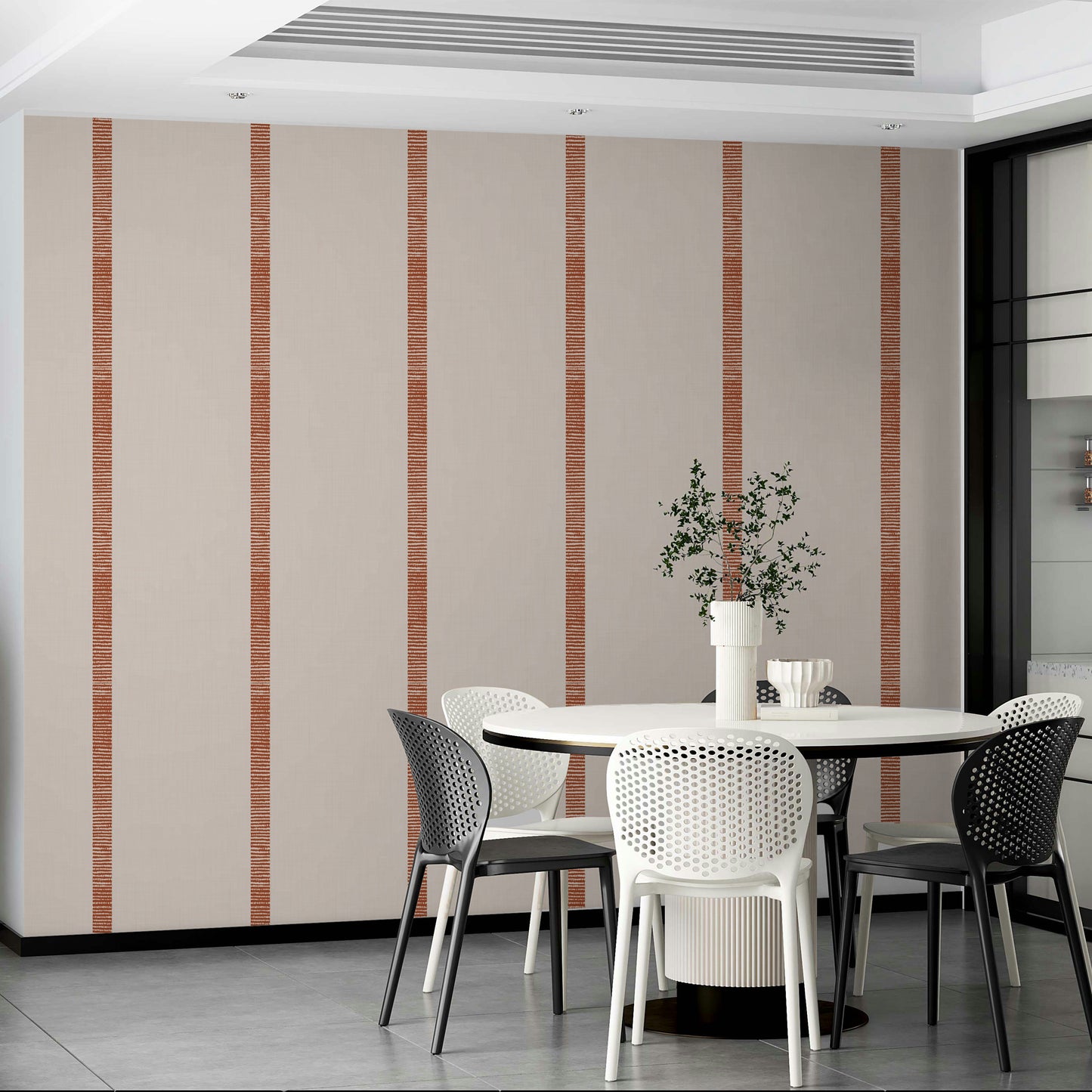 Golden harmony stripes wallpaper in warm beige and terracotta shades

