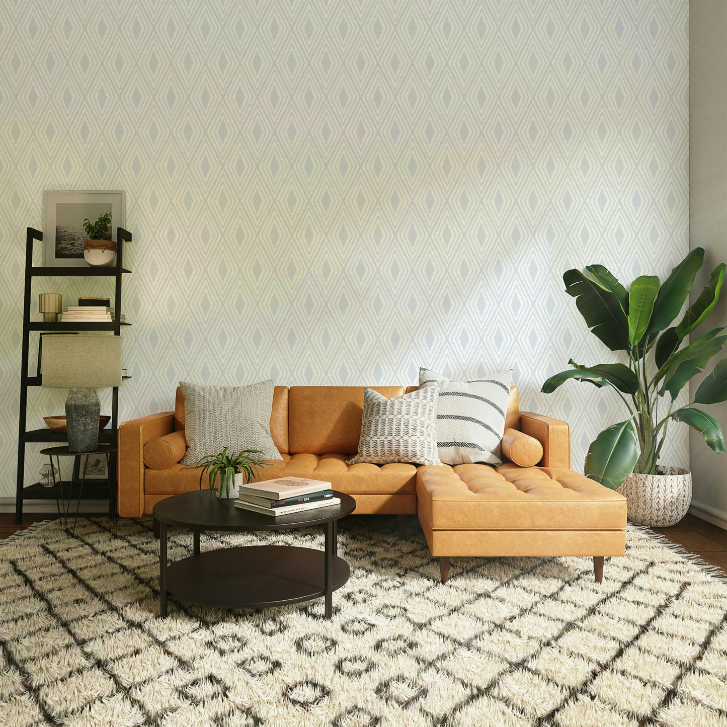 Blue-white harlequin diamond wall wallpaper

