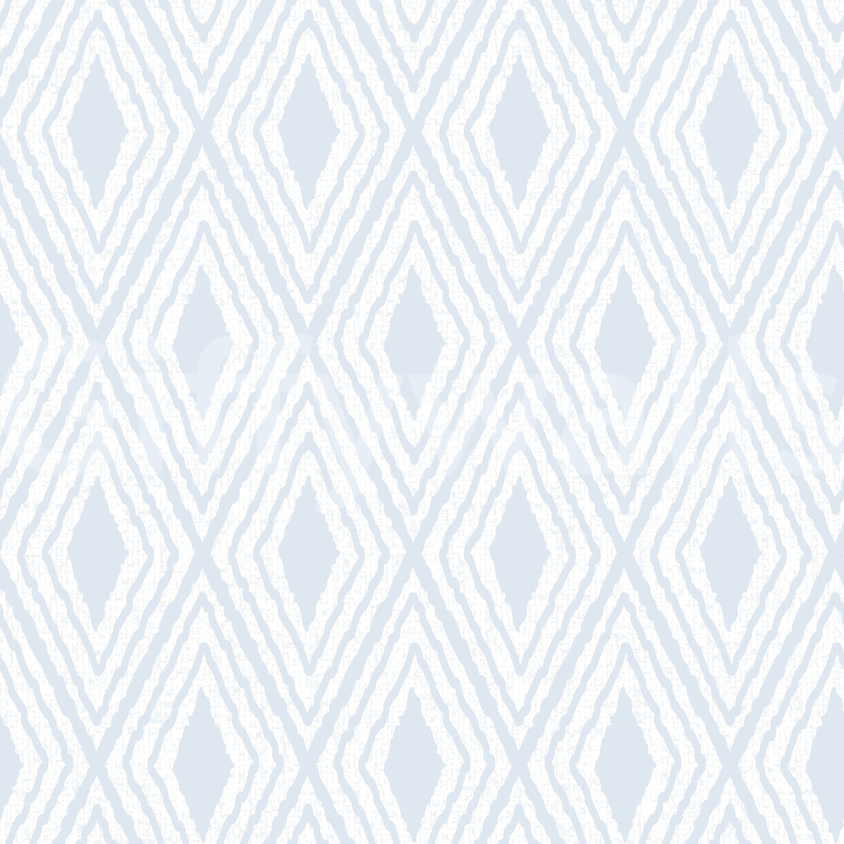 Harlequin Diamond Boho Azureish White wallpaper close-up showing the pattern detail of concentric ikat diamonds in pale blue and white