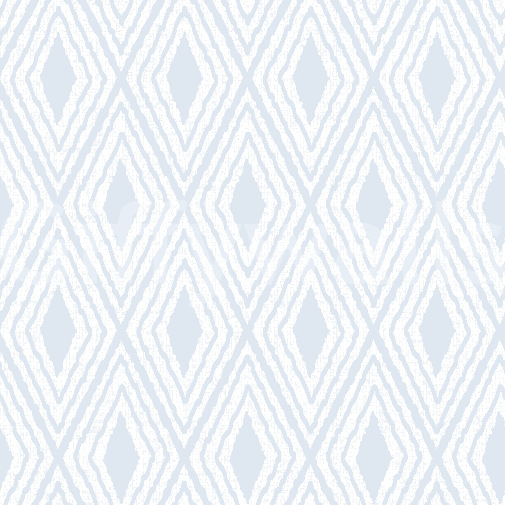 Harlequin Diamond Boho Azureish White wallpaper close-up showing the pattern detail of concentric ikat diamonds in pale blue and white