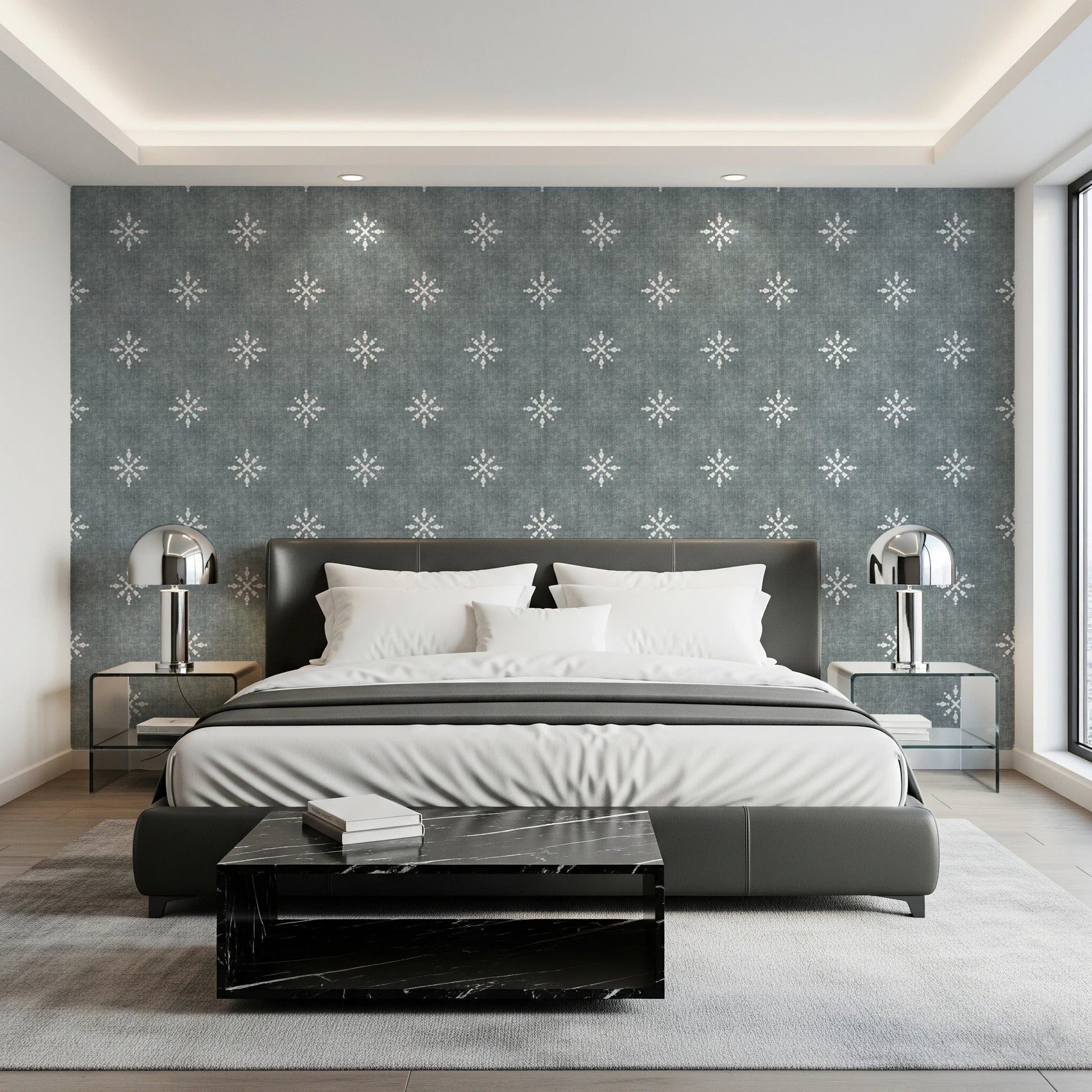 Boho Minimal Ornament Grunge Calming Blue Wallpaper⁠