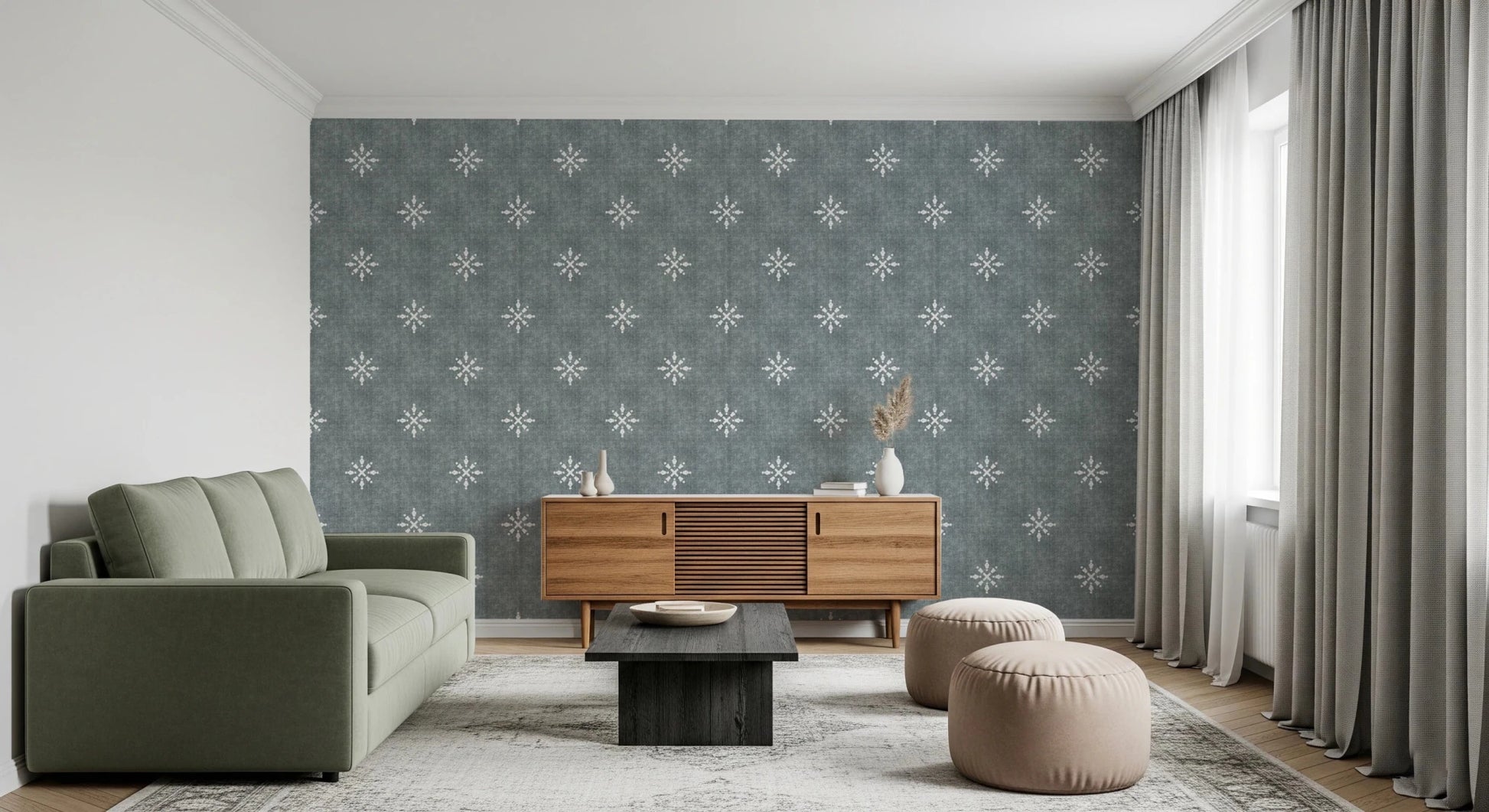 Boho Minimal Ornament Grunge Calming Blue Wallpaper⁠
