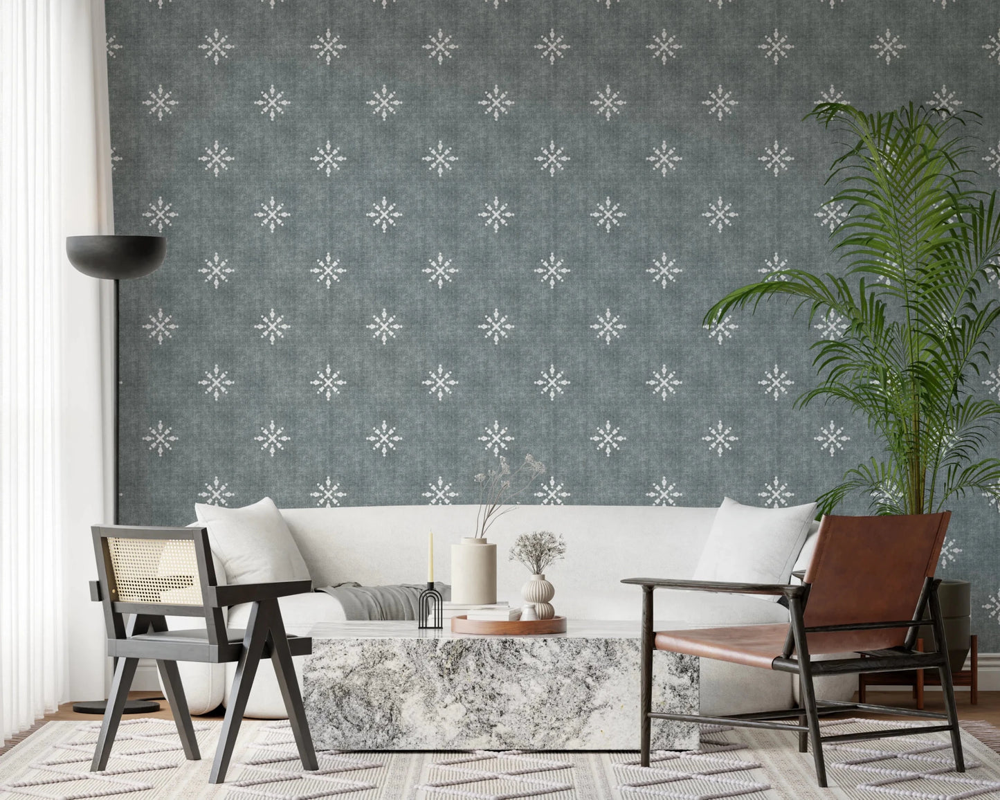 Boho Minimal Ornament Grunge Calming Blue Wallpaper⁠