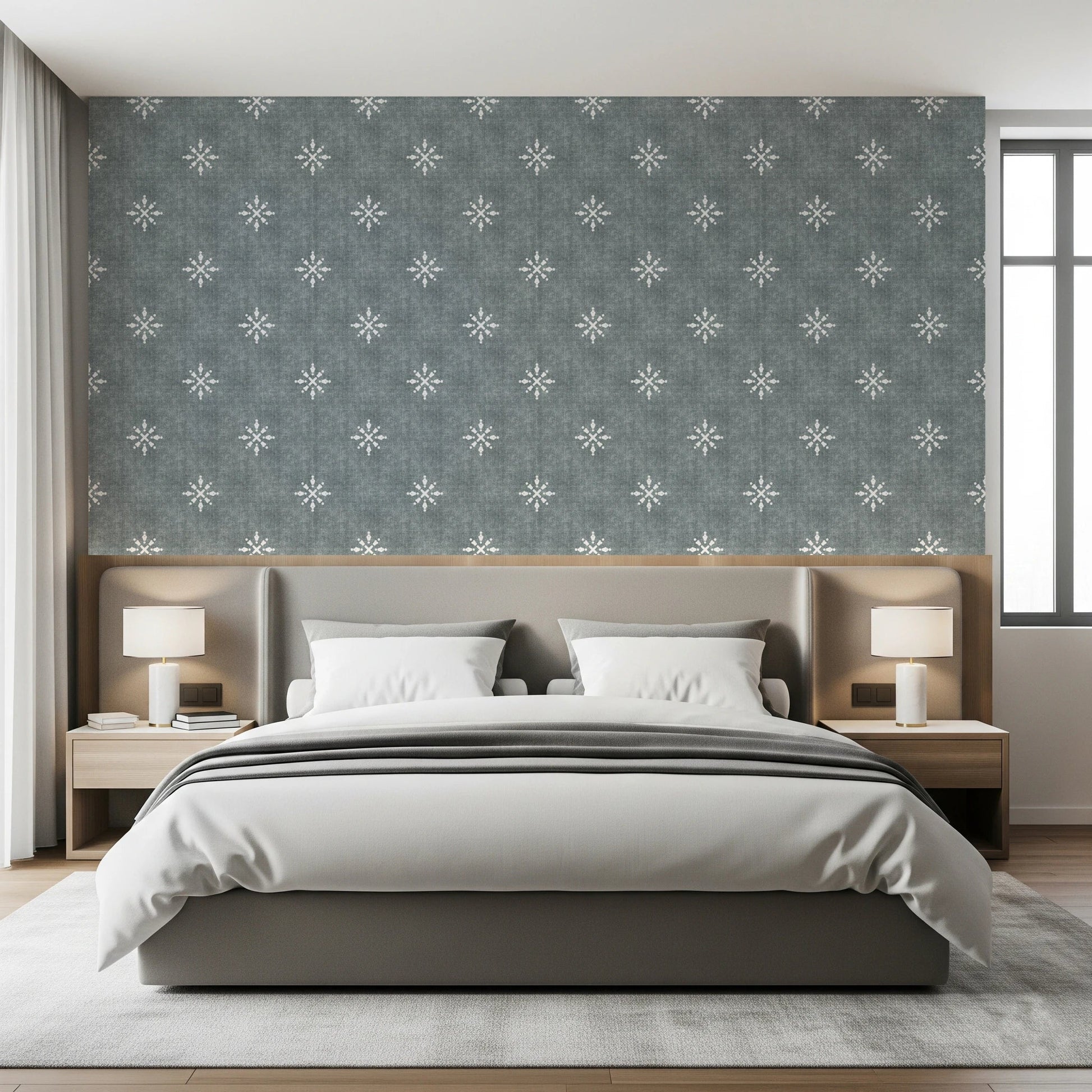 Boho Minimal Ornament Grunge Calming Blue Wallpaper⁠