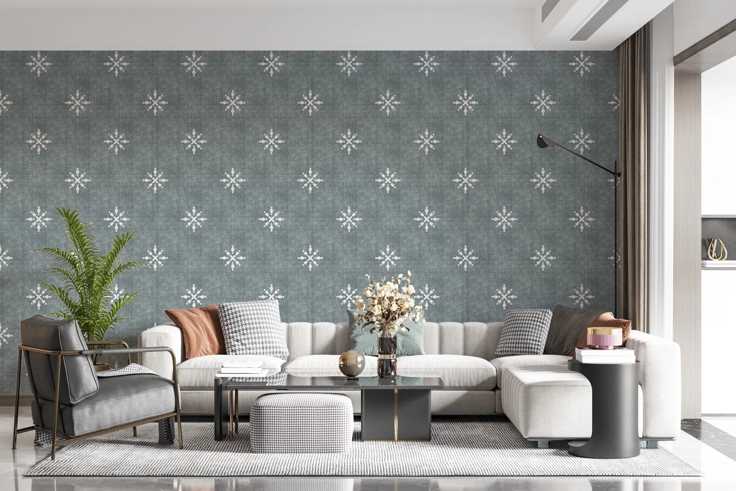 Boho Minimal Ornament Grunge Calming Blue Wallpaper⁠