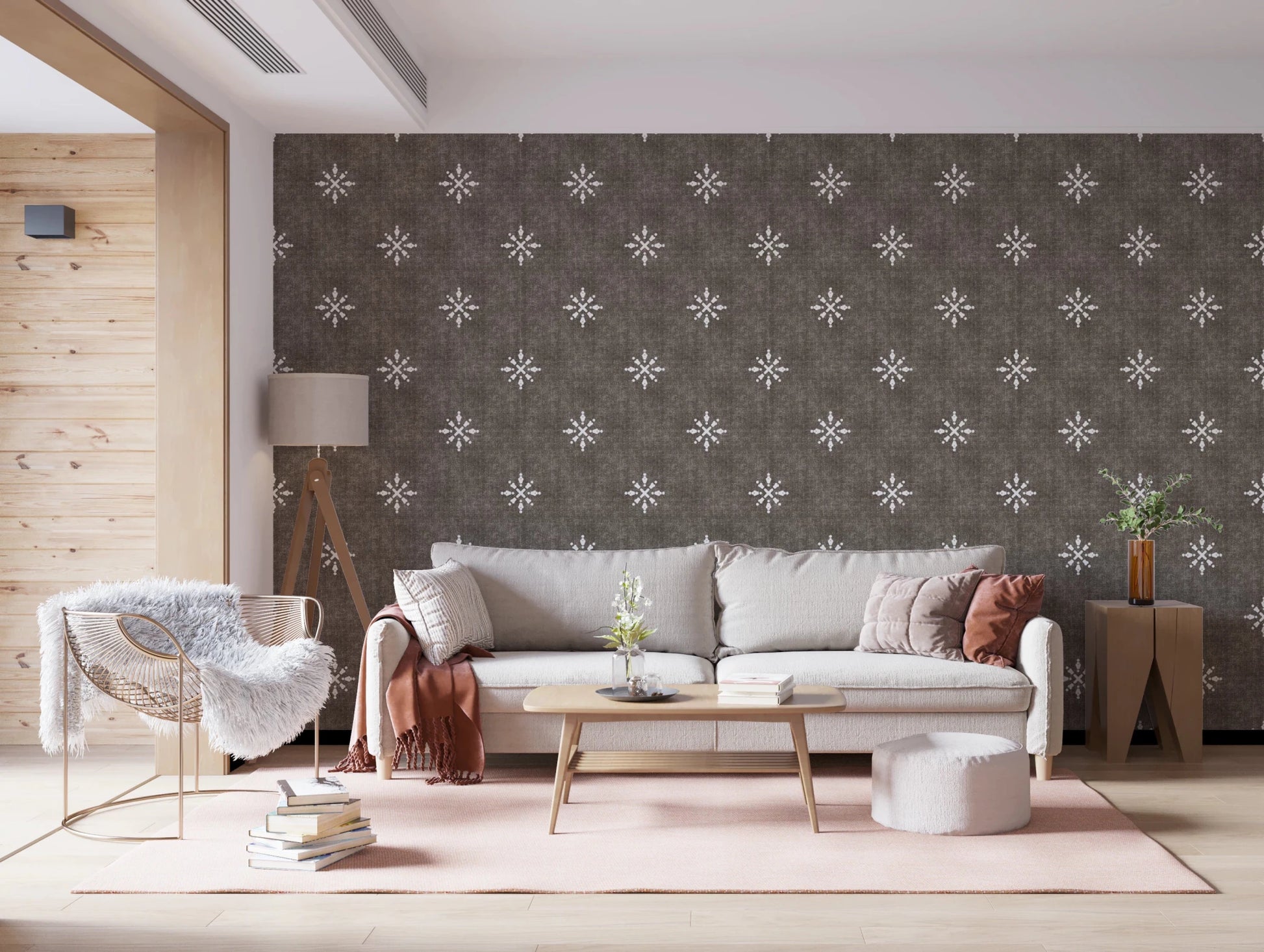 Boho Minimal Ornament Grunge Dark Bark Wallpaper⁠