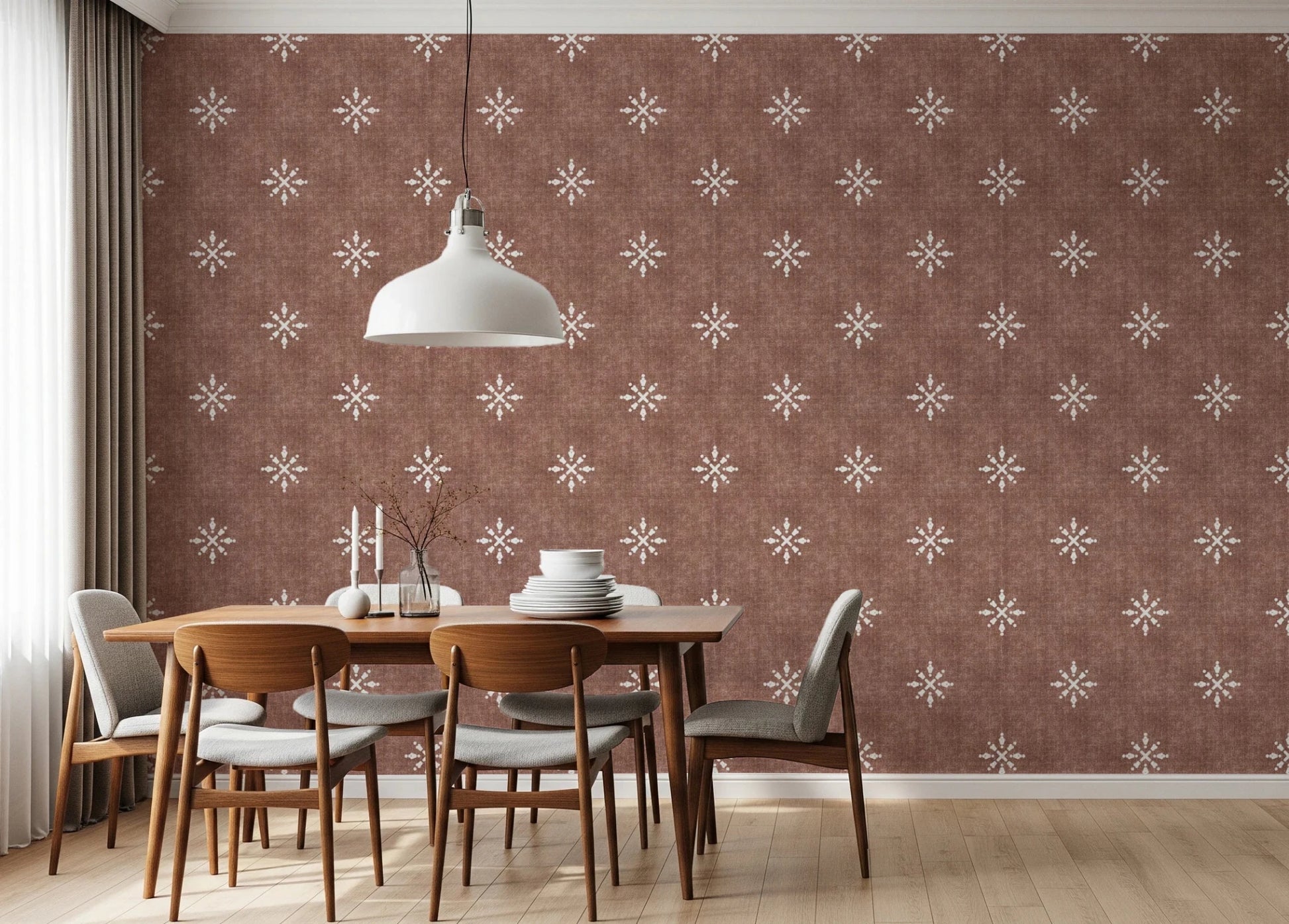Boho Minimal Ornament Grunge Terracotta Red Wallpaper⁠
