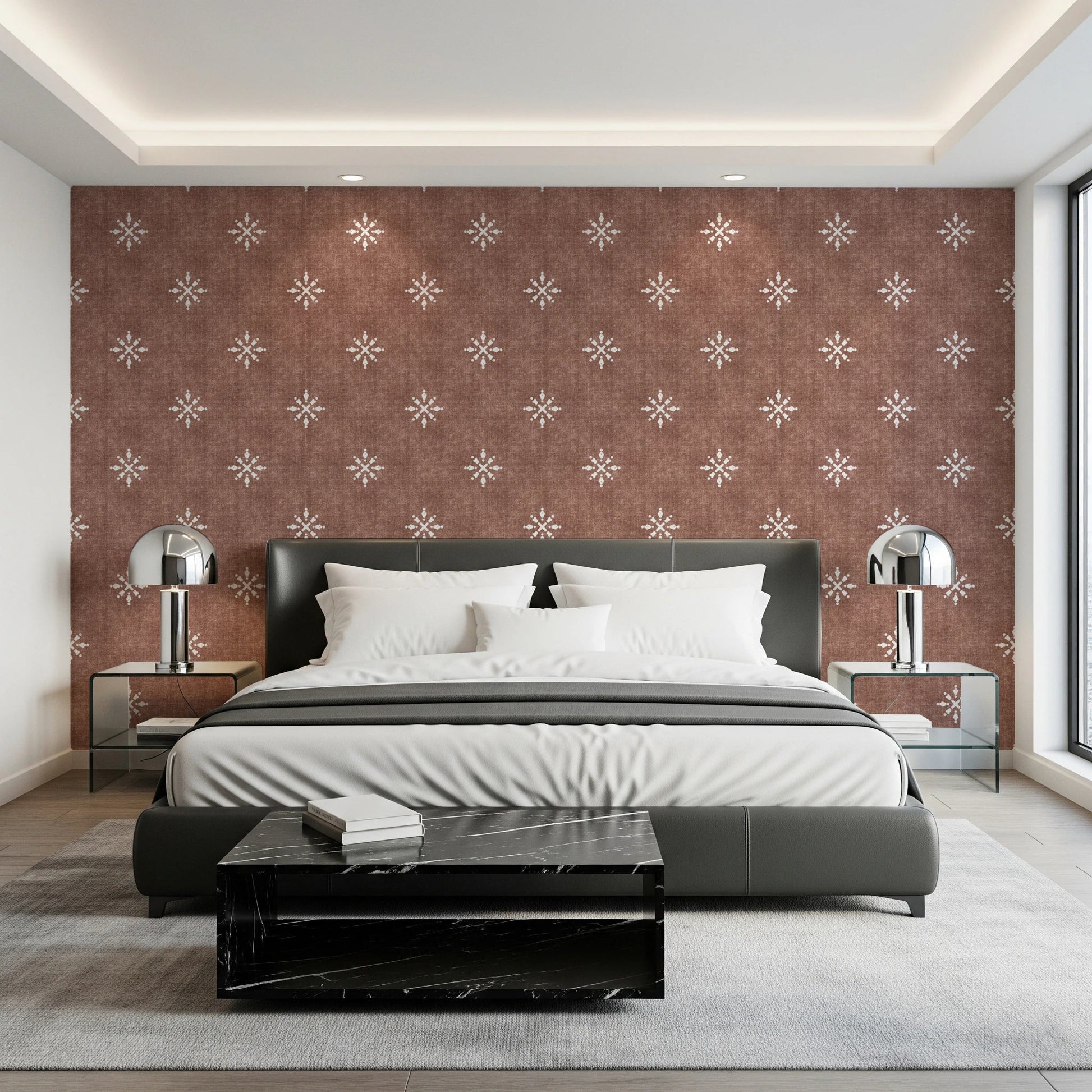 Boho Minimal Ornament Grunge Terracotta Red Wallpaper⁠