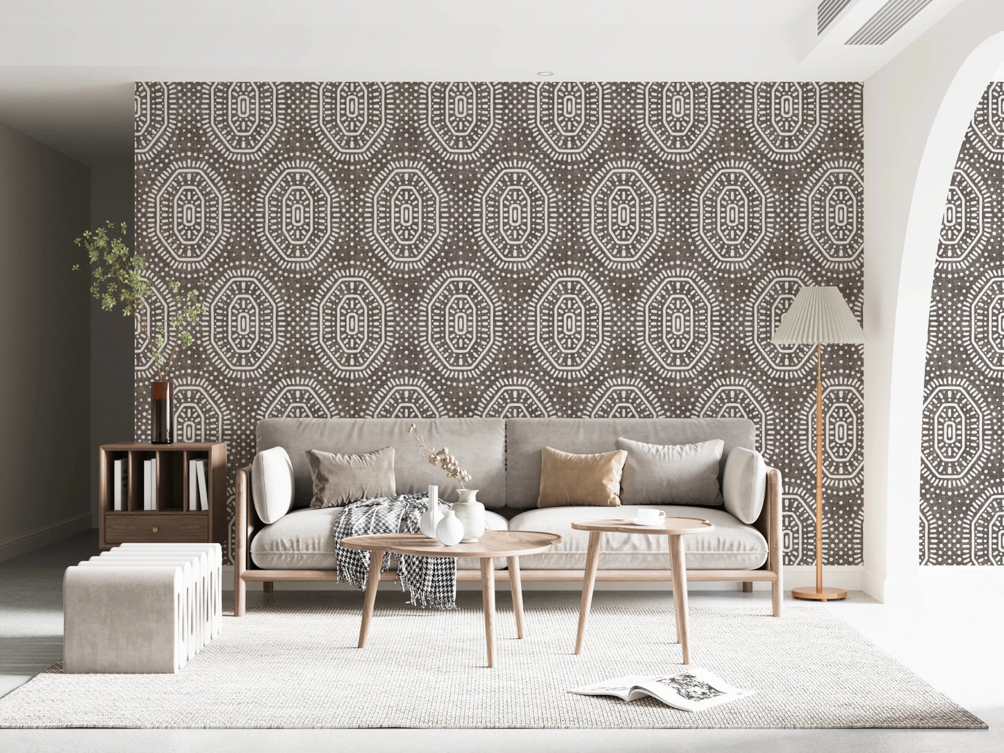 Boho Octagons Crochet Grunge Dark Bark Wallpaper⁠