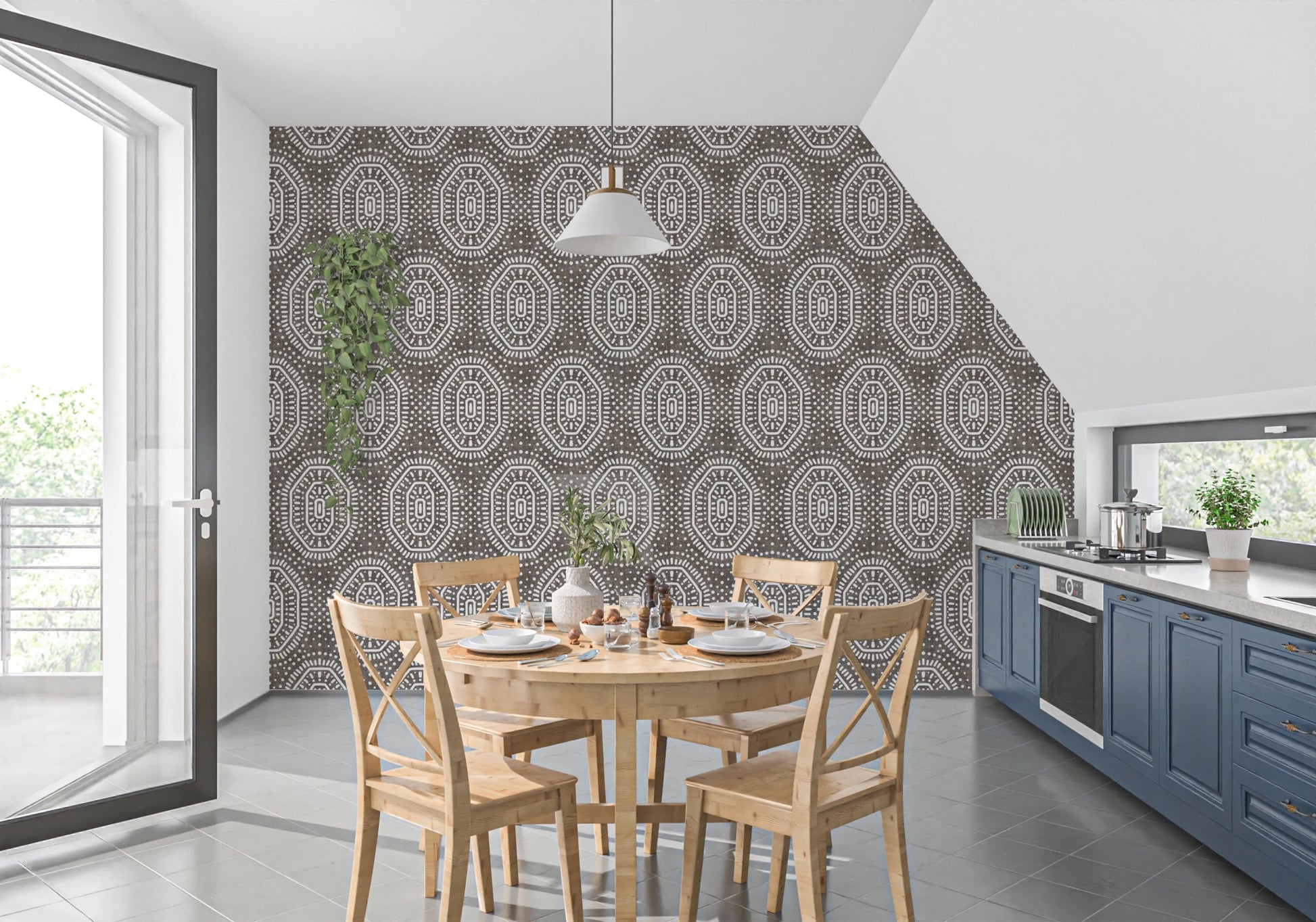 Boho Octagons Crochet Grunge Dark Bark Wallpaper⁠