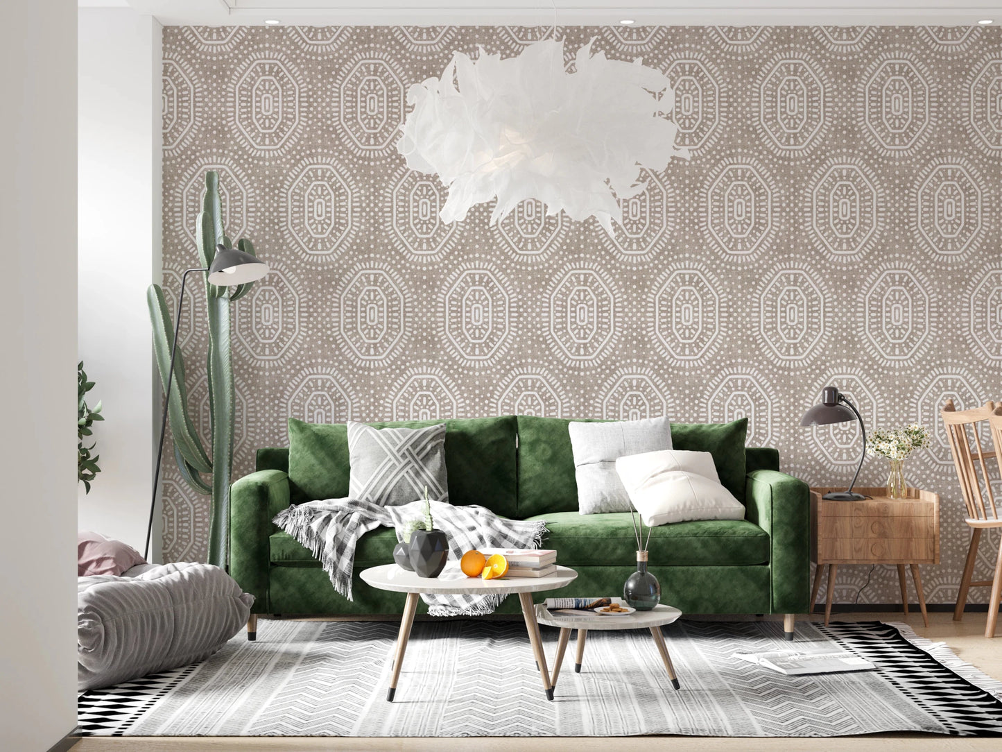 Boho Octagons Crochet Grunge Earthy Beige Wallpaper⁠
