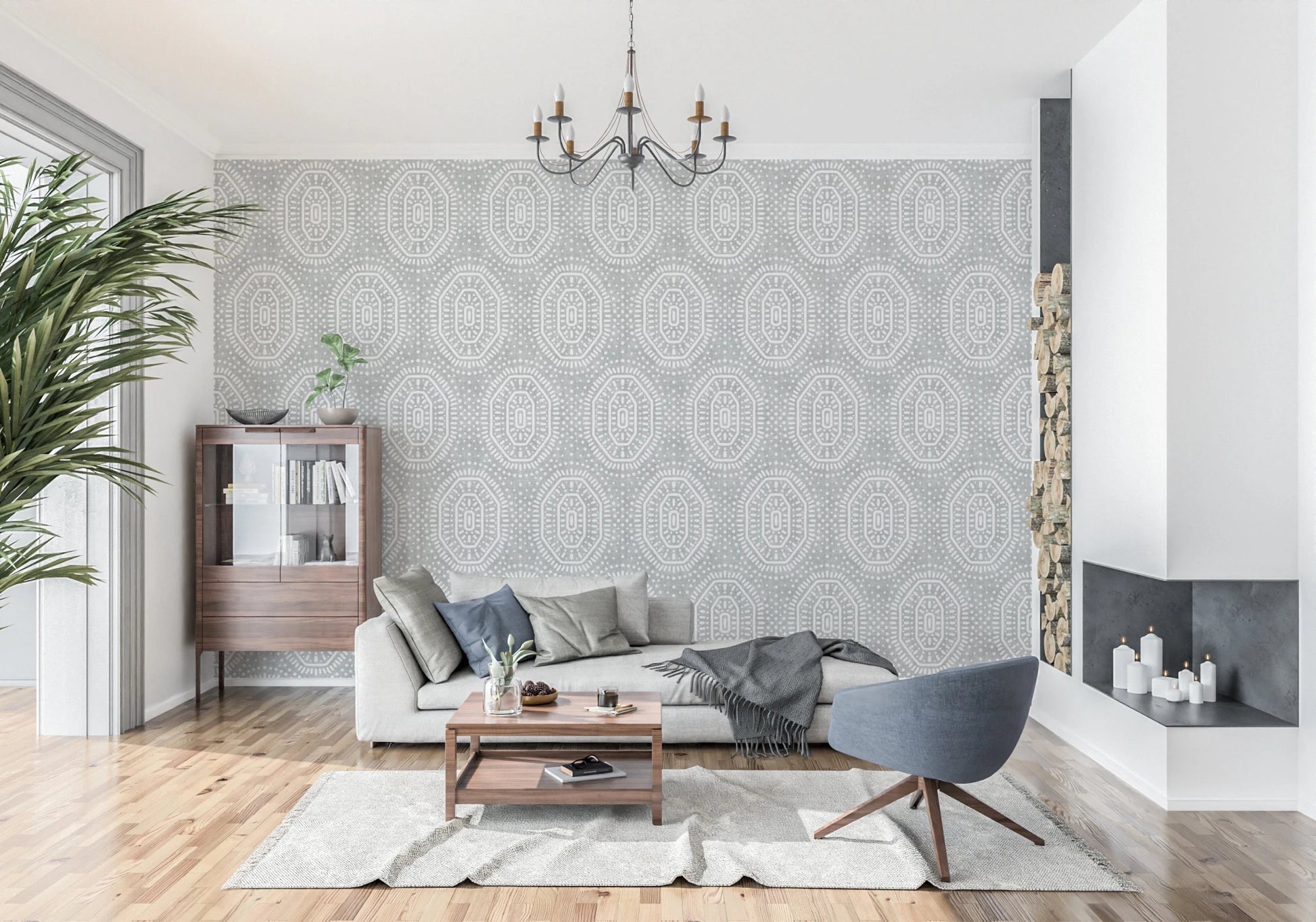 Boho Octagons Crochet Grunge Grey Clouds Wallpaper⁠