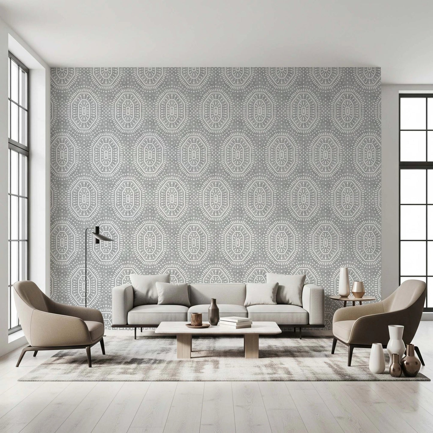 Boho Octagons Crochet Grunge Grey Clouds Wallpaper⁠