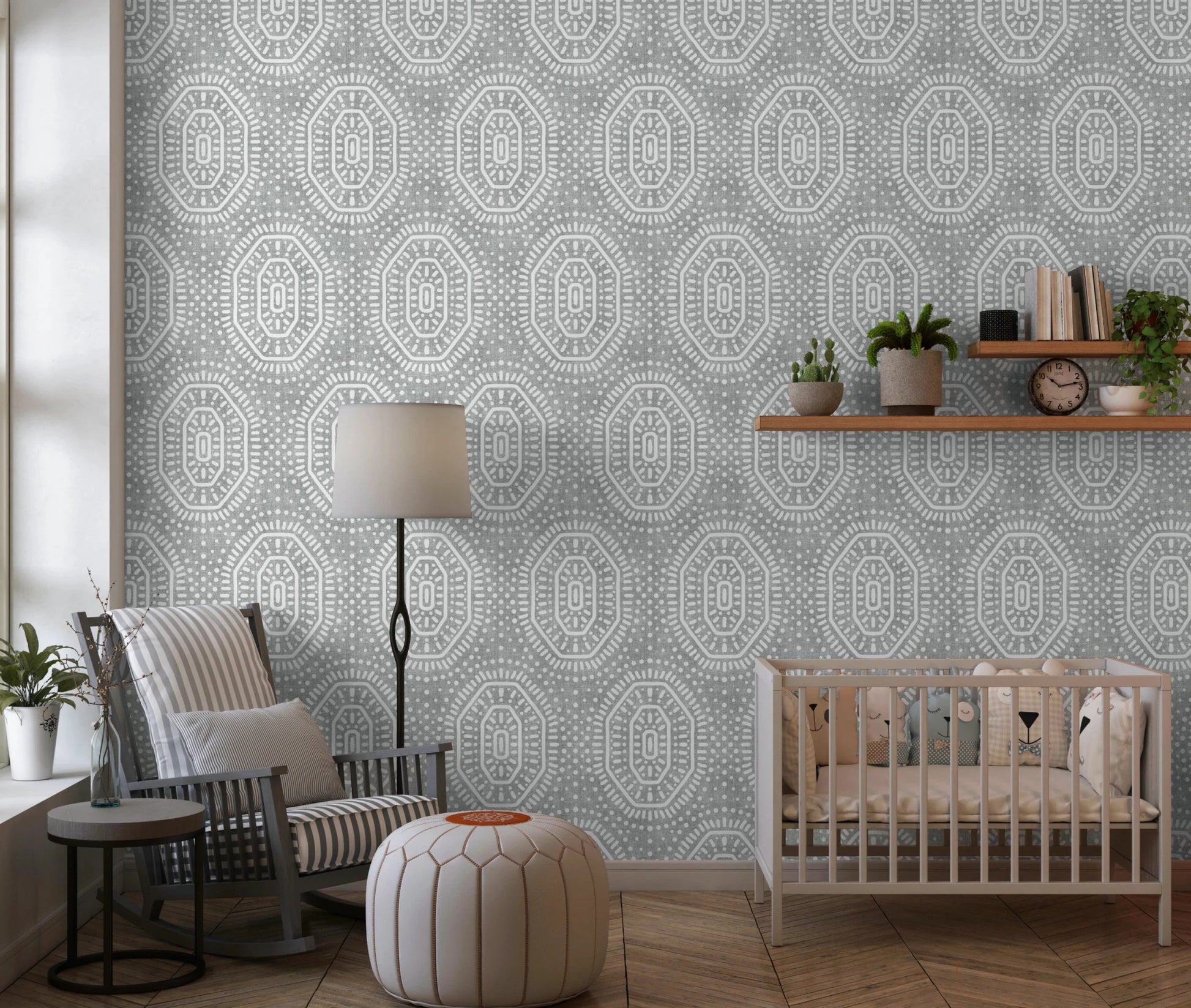 Boho Octagons Crochet Grunge Grey Clouds Wallpaper⁠