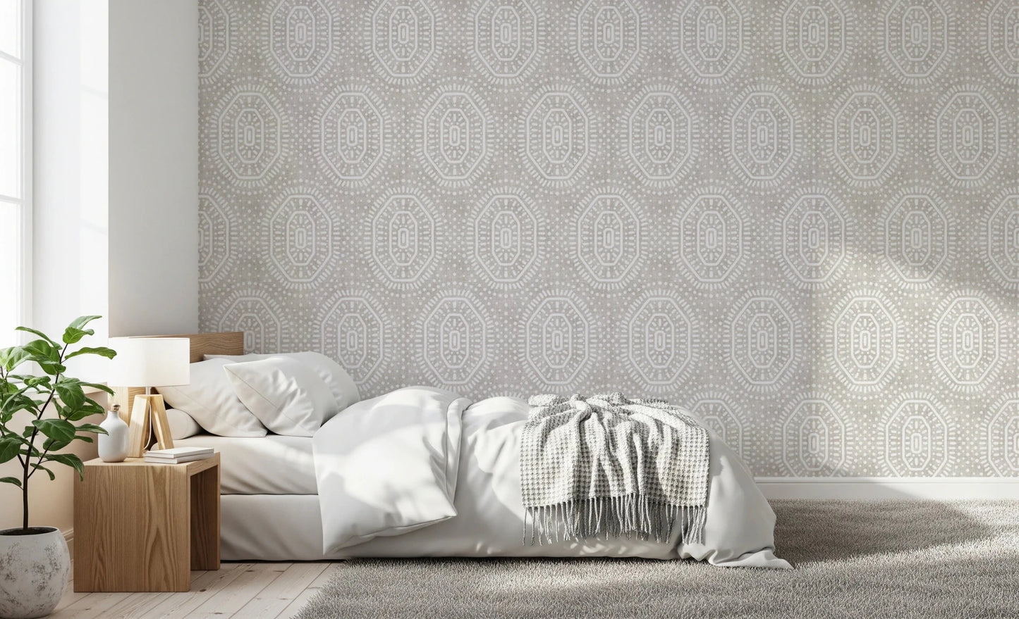 Boho Octagons Crochet Grunge Neutral Wallpaper⁠