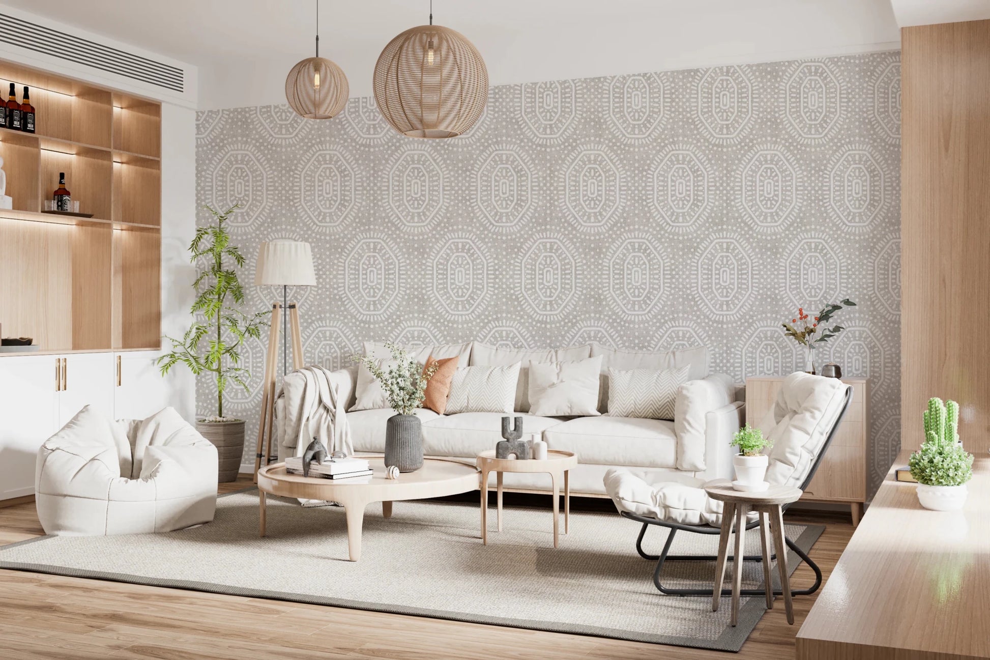 Boho Octagons Crochet Grunge Neutral Wallpaper⁠