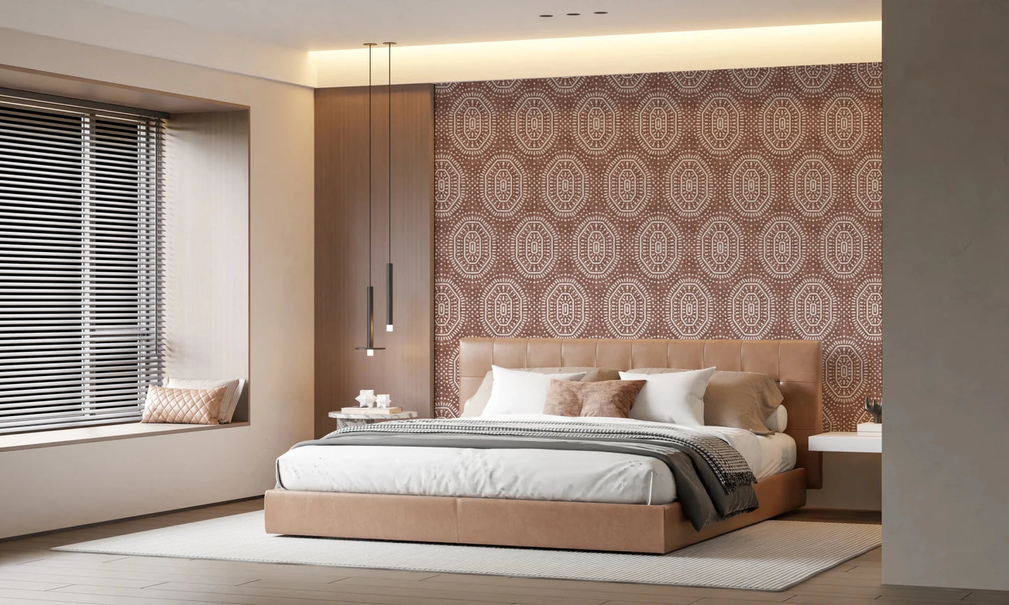 Boho Octagons Crochet Grunge Terracotta Red Wallpaper⁠