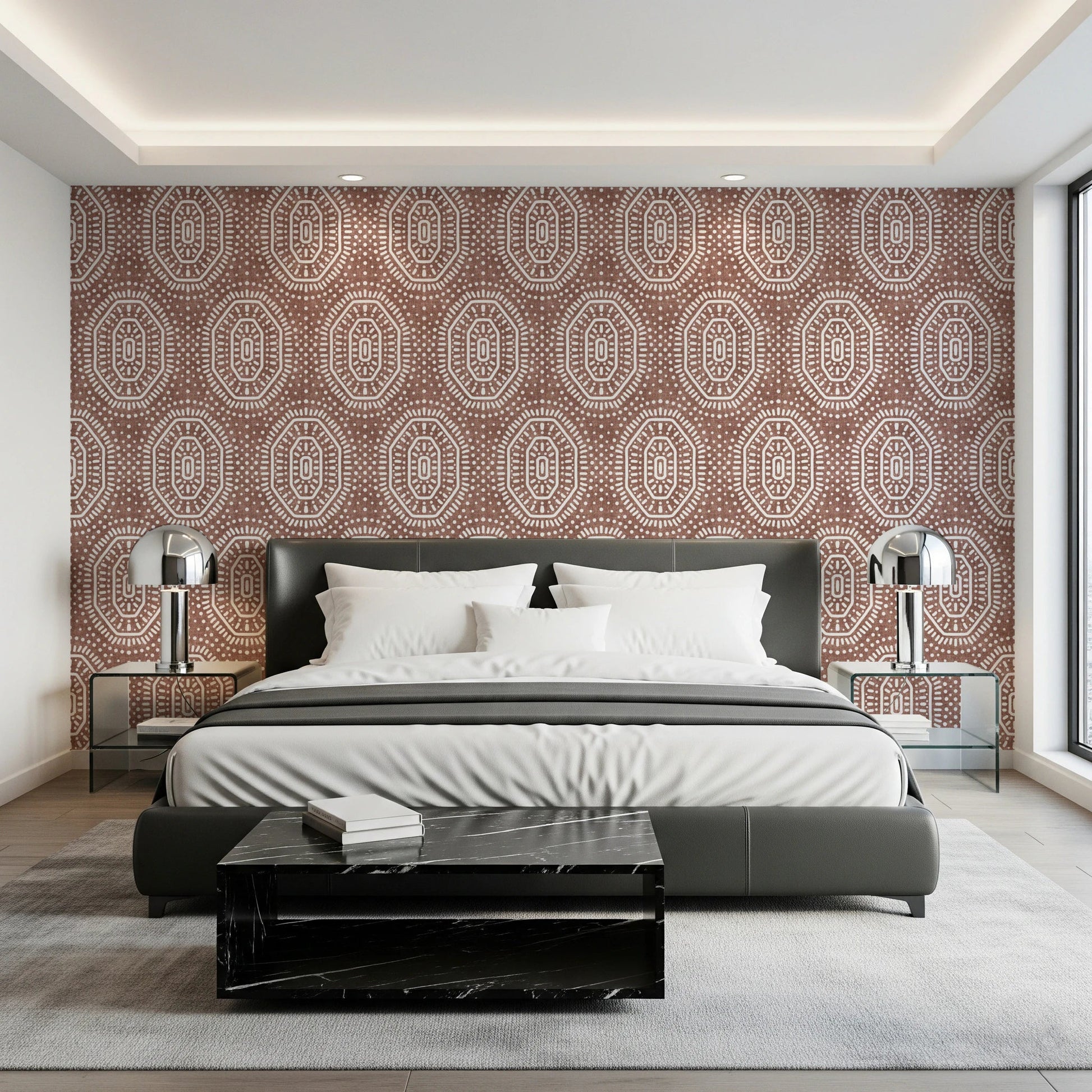 Boho Octagons Crochet Grunge Terracotta Red Wallpaper⁠