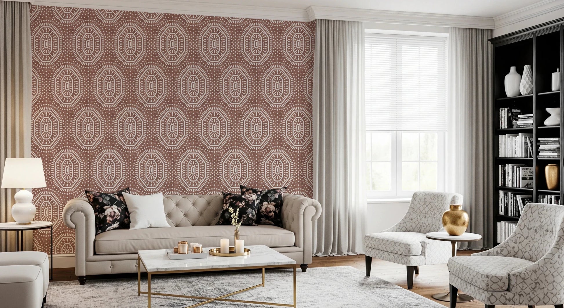 Boho Octagons Crochet Grunge Terracotta Red Wallpaper⁠