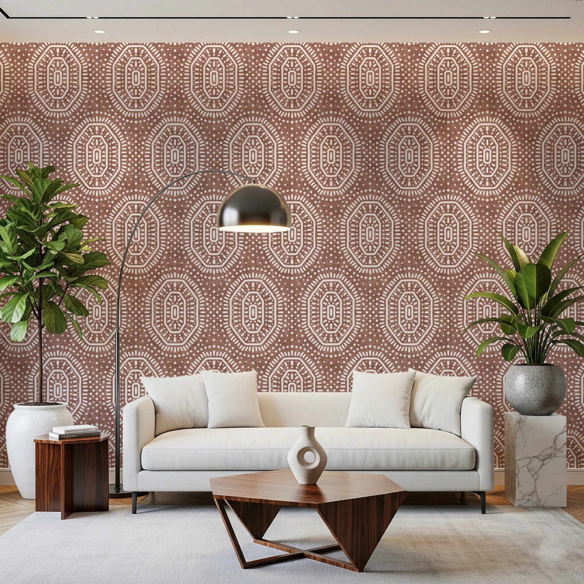 Boho Octagons Crochet Grunge Terracotta Red Wallpaper⁠
