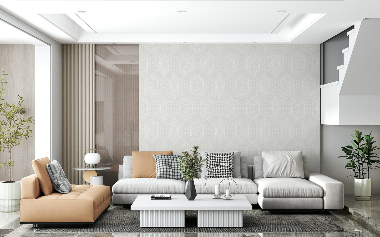 Boho wallpaper mural featuring subtle geometric shapes