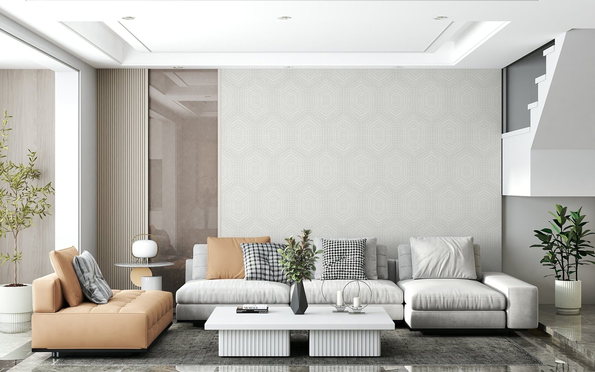 Boho wallpaper mural featuring subtle geometric shapes