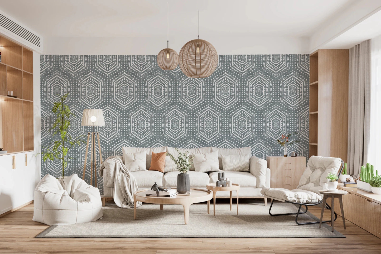 Boho Painted Grunge Calming Blue Wallpaper⁠