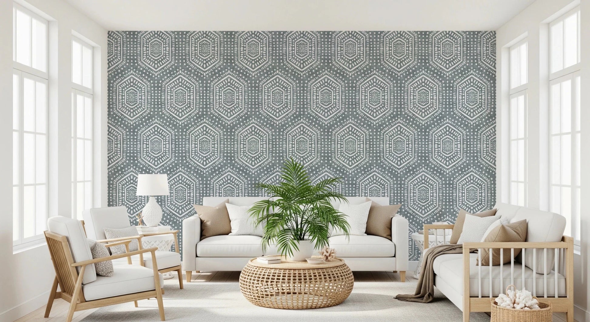 Boho Painted Grunge Calming Blue Wallpaper⁠