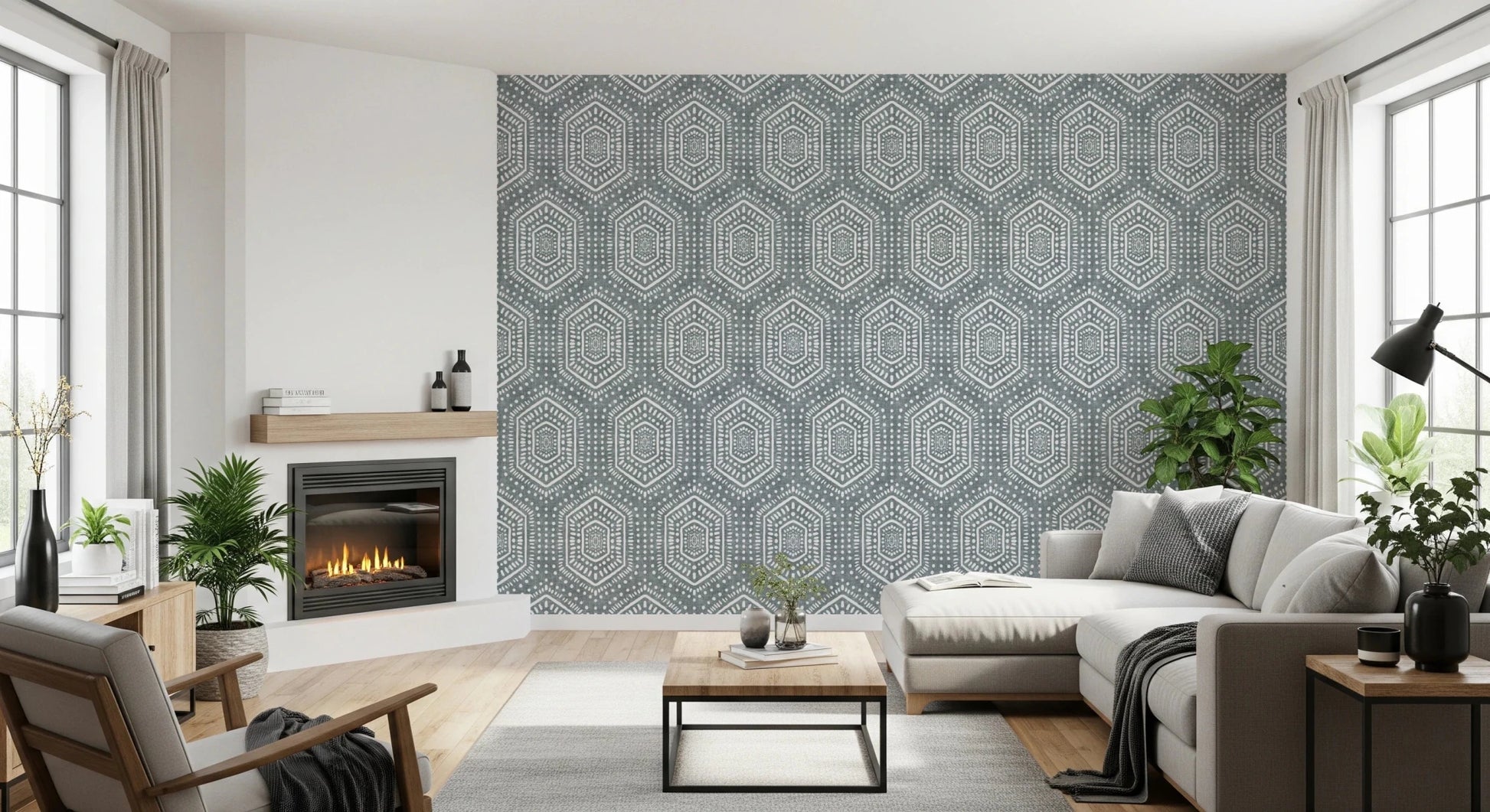Boho Painted Grunge Calming Blue Wallpaper⁠