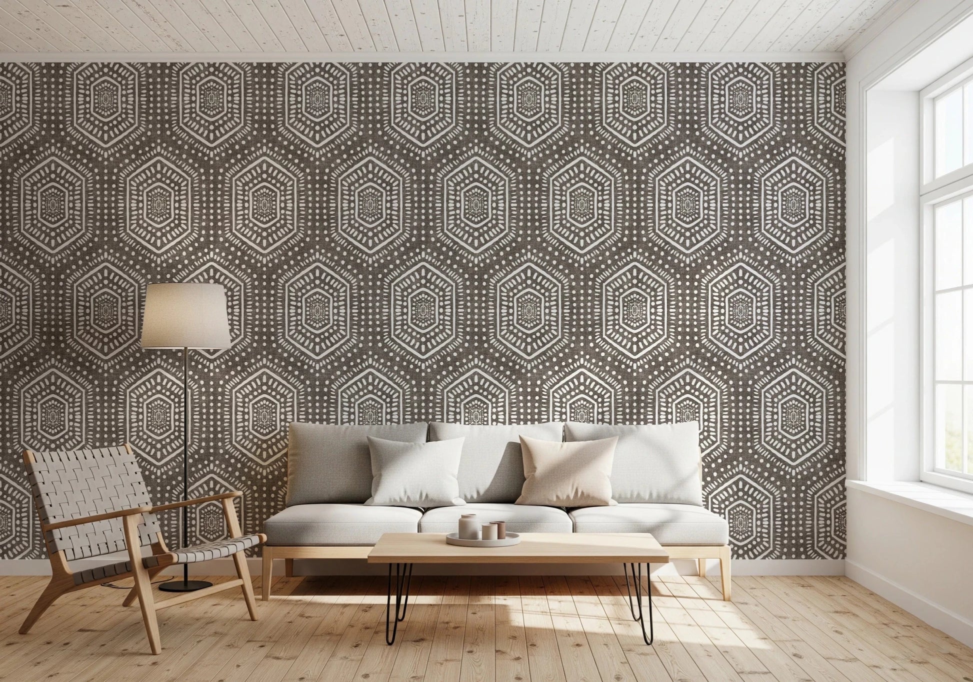 Boho Painted Grunge Dark Bark Wallpaper⁠